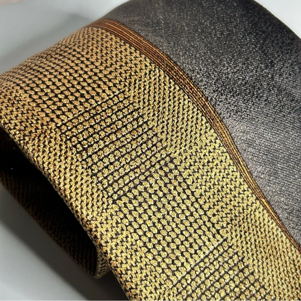 Roffe Black and Gold Patterned 56” Silk Tie